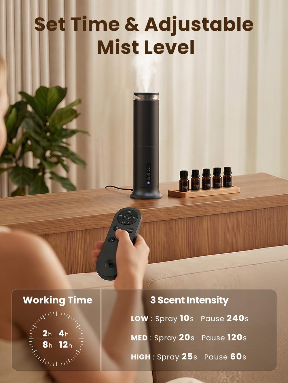 XEITIN remote control in hand demonstrating convenient distance control benefit