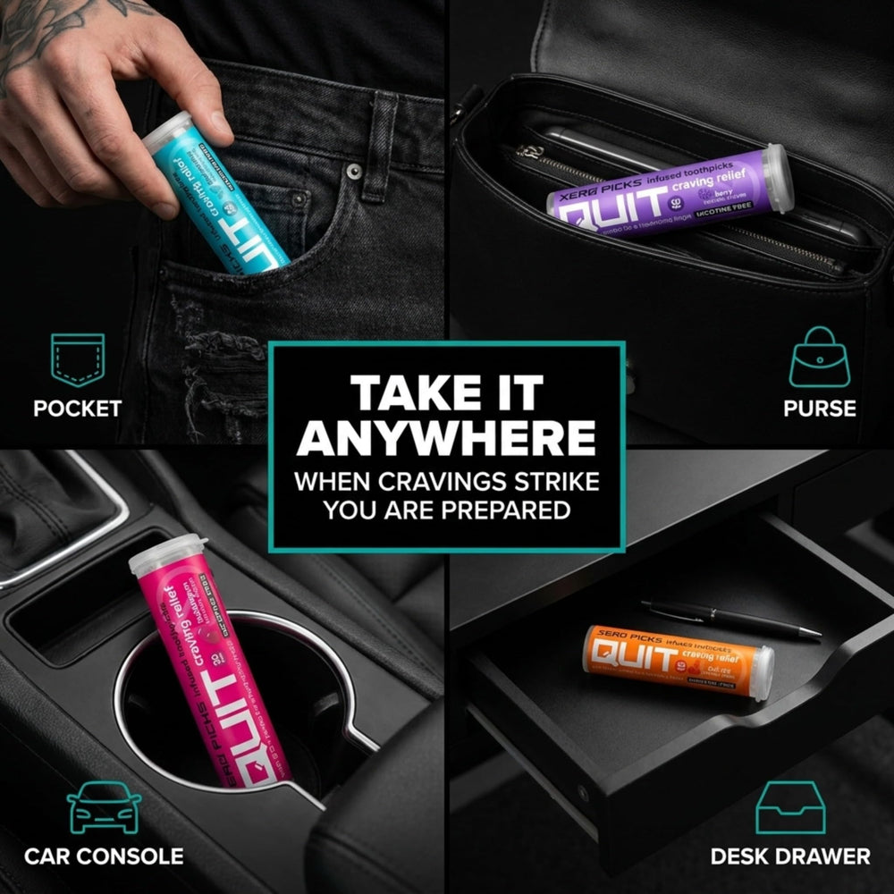 Xero Picks toothpick in pocket for discreet on-the-go craving control benefit