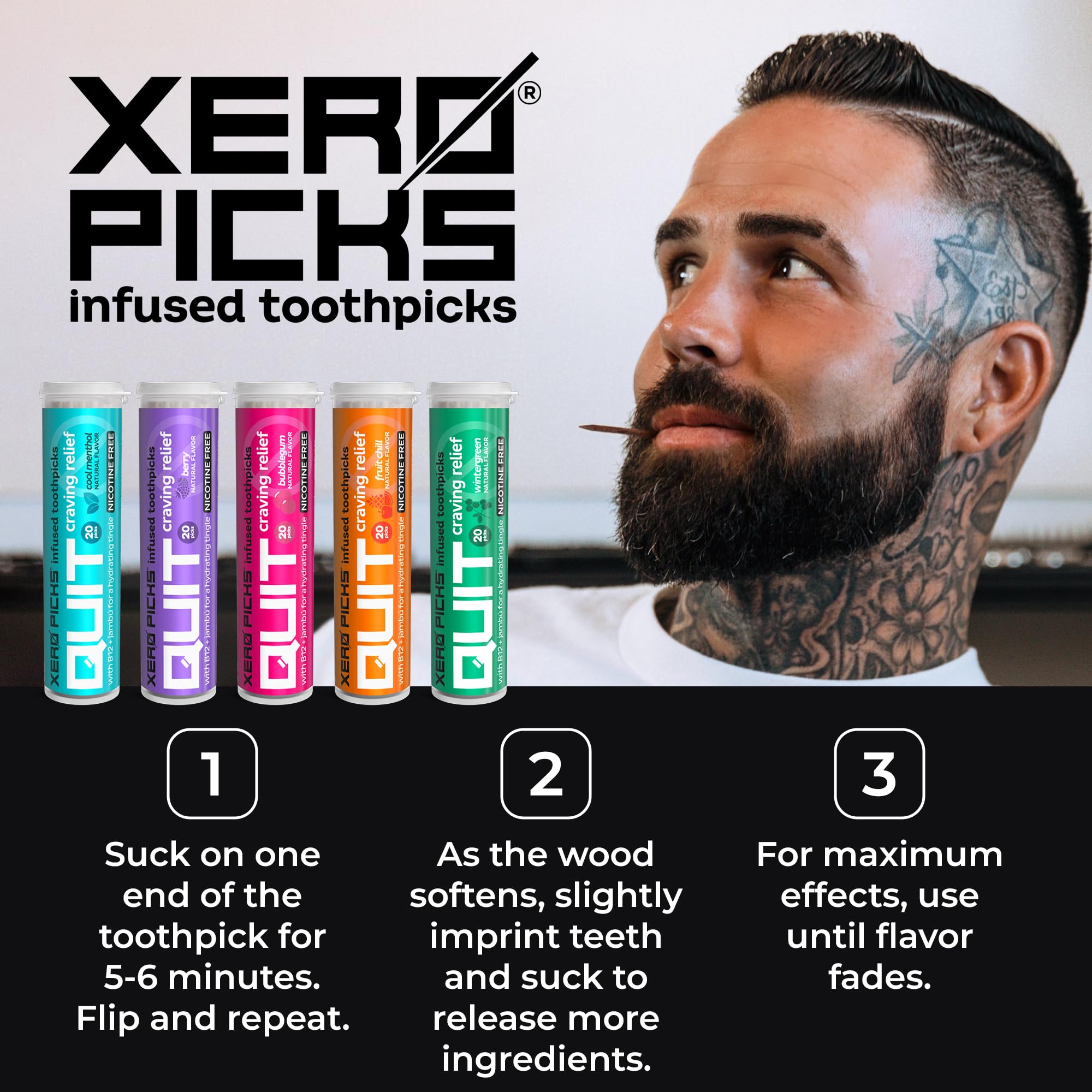 Xero Picks stick beside coins to show compact size and portability benefit