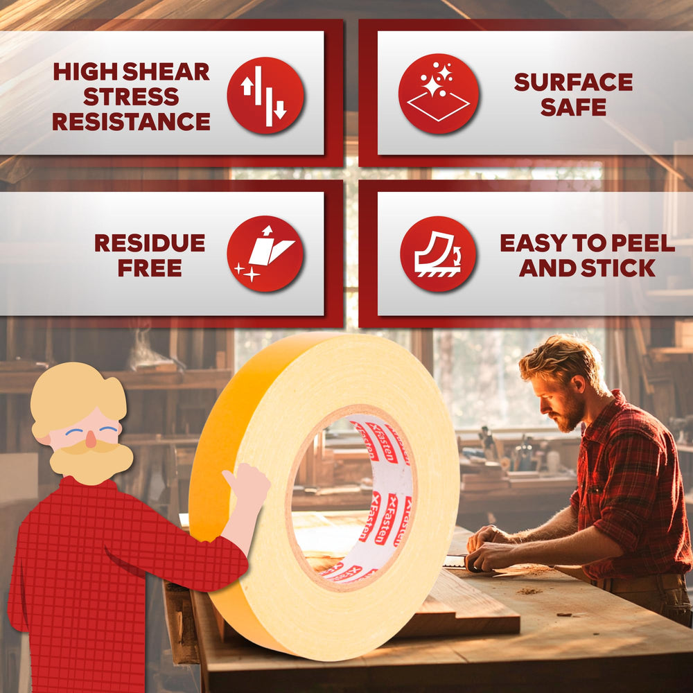 XFasten adhesive edge detail showing silicone-based tack that removes cleanly