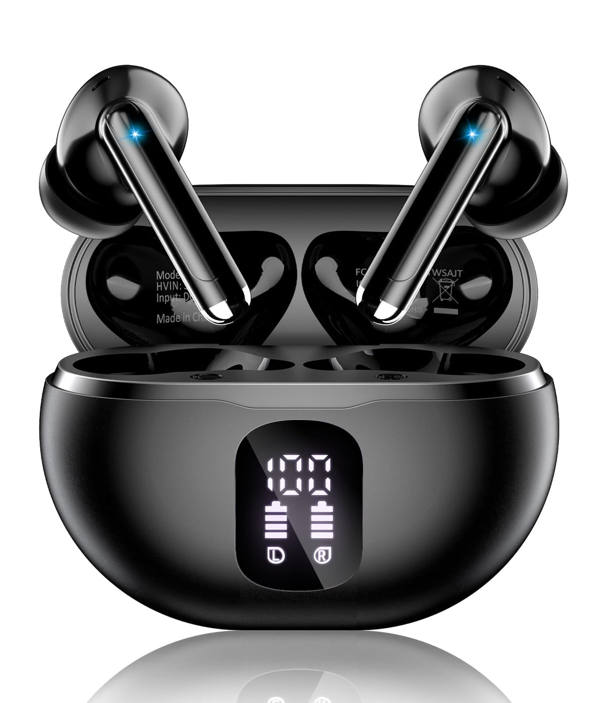 XIAOWTEK front view of dark black earbuds showing sleek design and portability