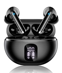 XIAOWTEK front view of dark black earbuds showing sleek design and portability