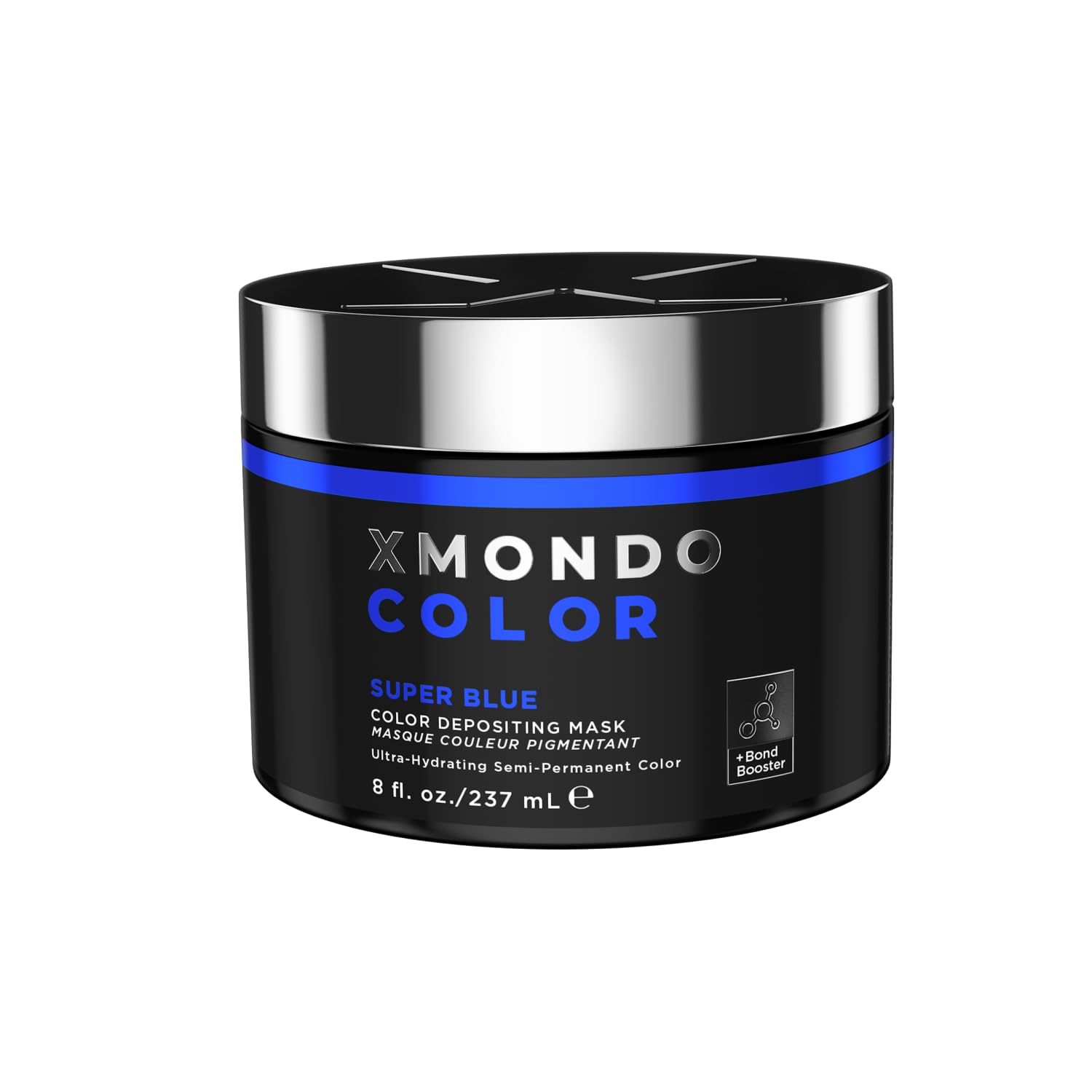 XMONDO front packaging showing vibrant blue bottle and clear product name, bold color payoff