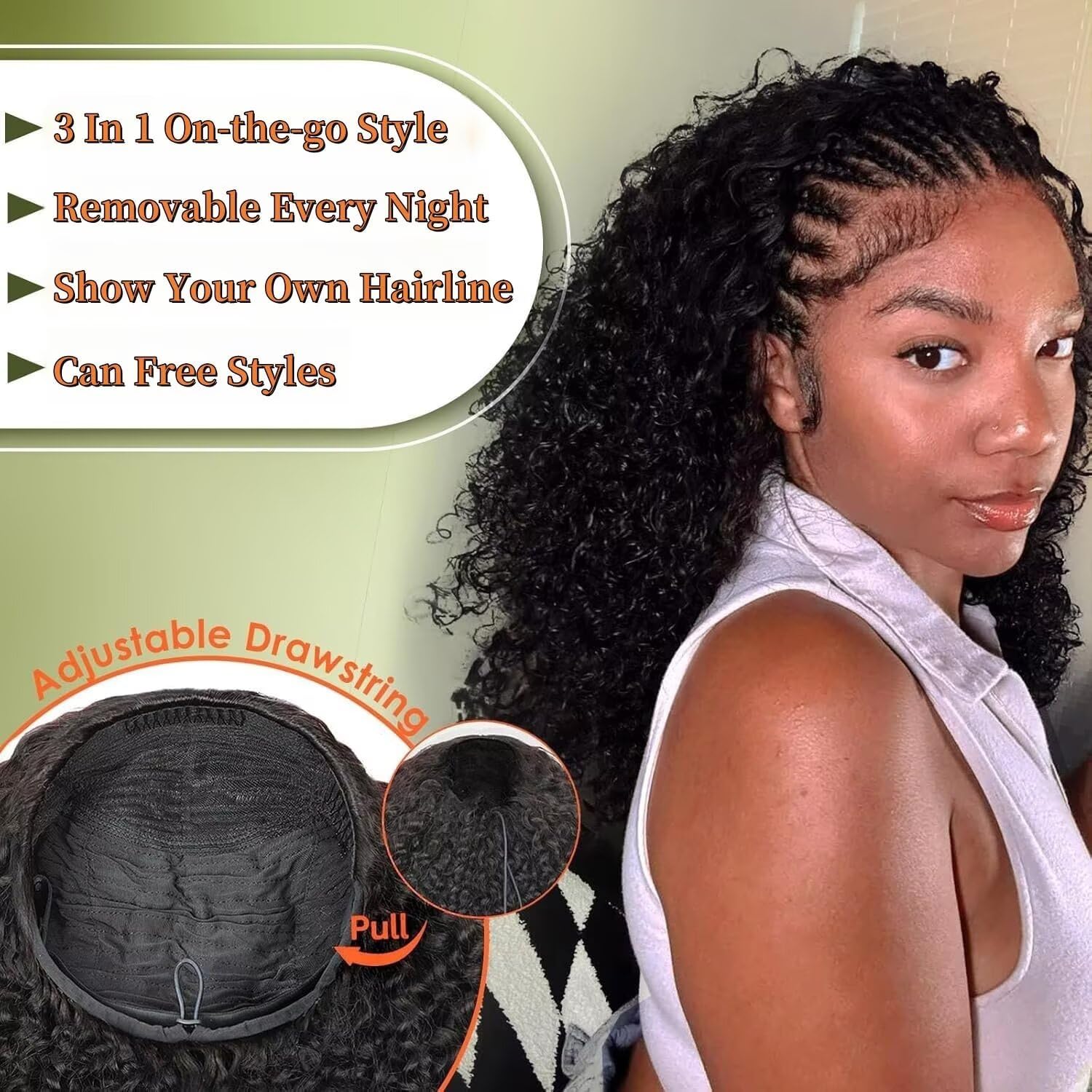 xnaira drawstring and comb detail demonstrating secure glueless fit