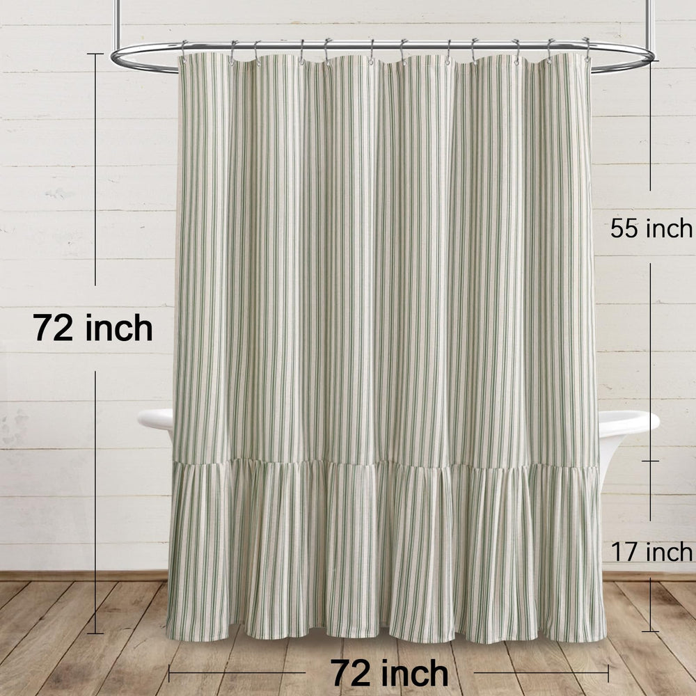 XOGUIBO shower curtain in lifestyle setting with wood and greenery