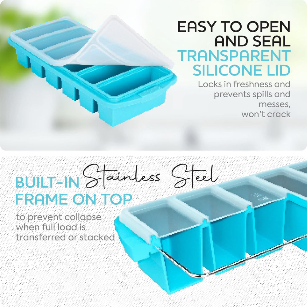 xomoo frozen soups in tray packed into zipper bags to save freezer space