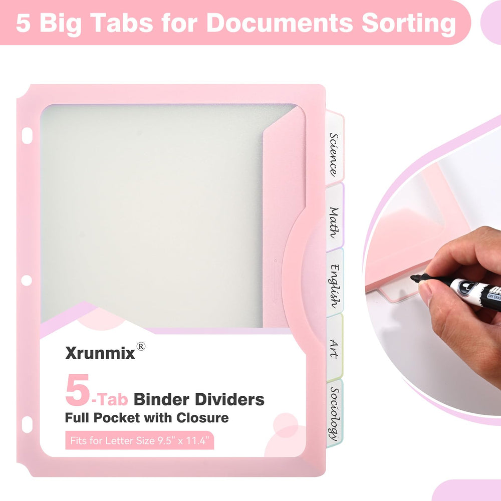 XRUNMIX 1/5-cut tabs visible beyond sheet protectors for fast label reading