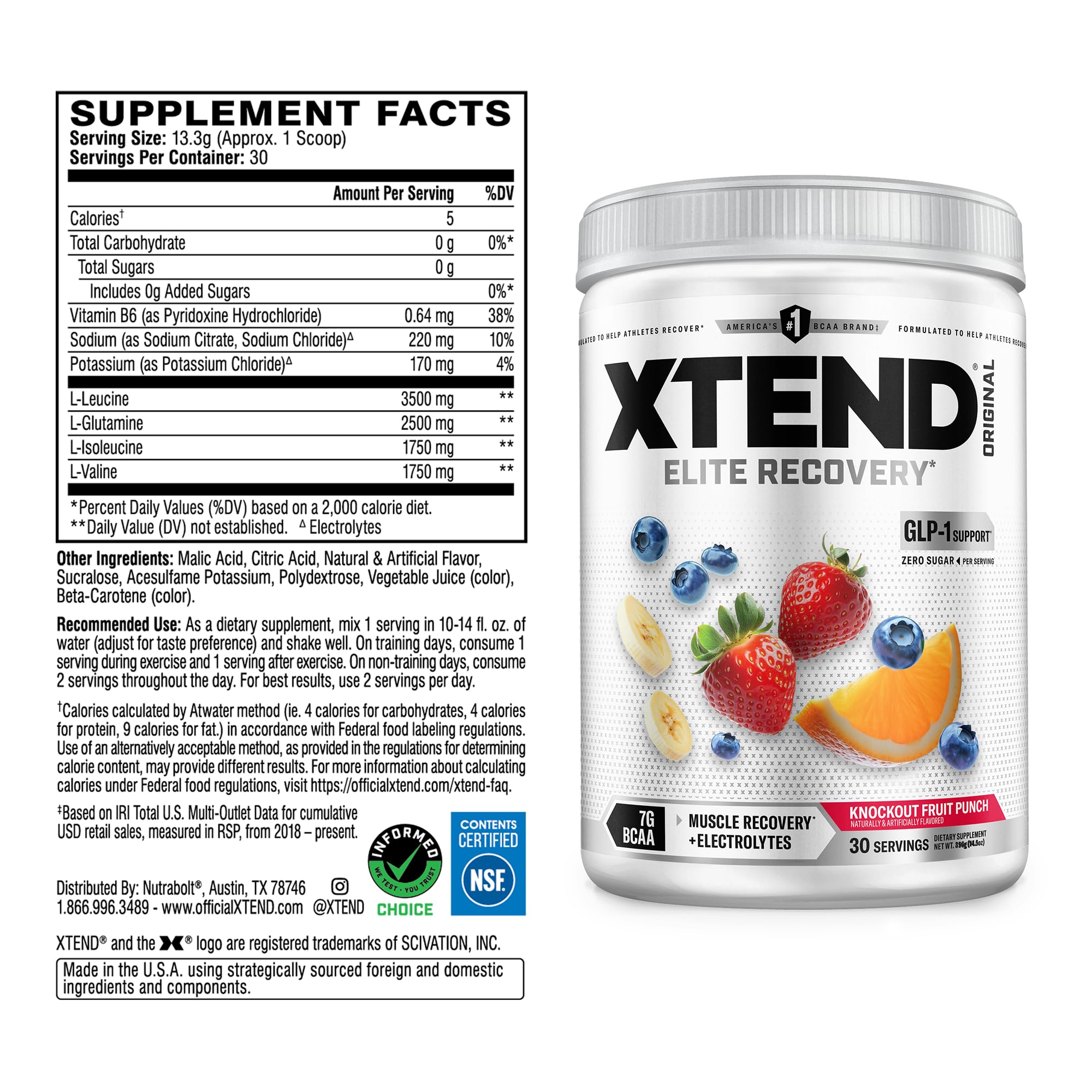 Xtend BCAA powder scoop close-up showing texture for easy mixing benefit