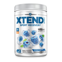 Xtend front packaging showing Blue Raspberry Ice and 30 servings for quick identification and convenience