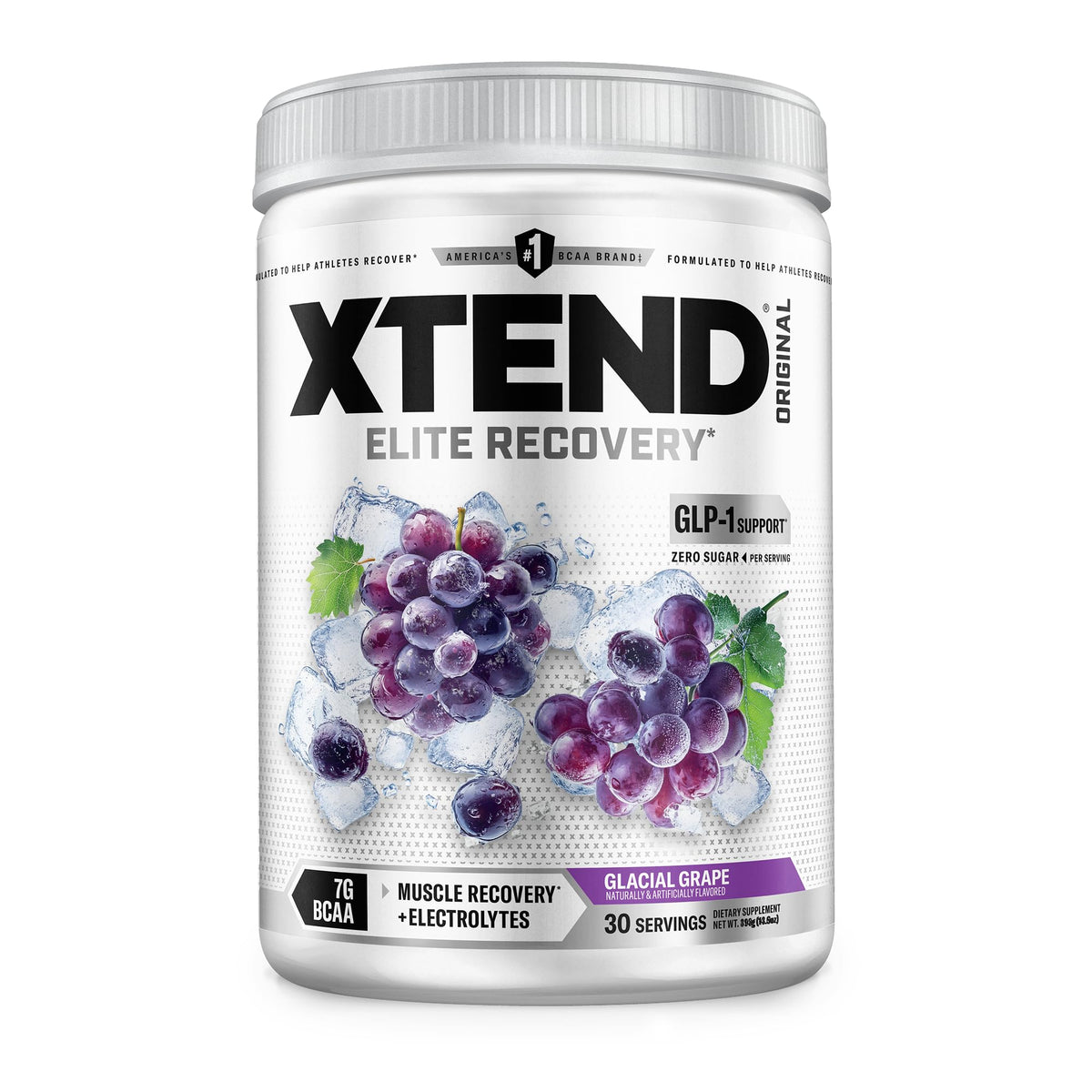 Xtend front tub showing Glacial Grape label and zero sugar benefit