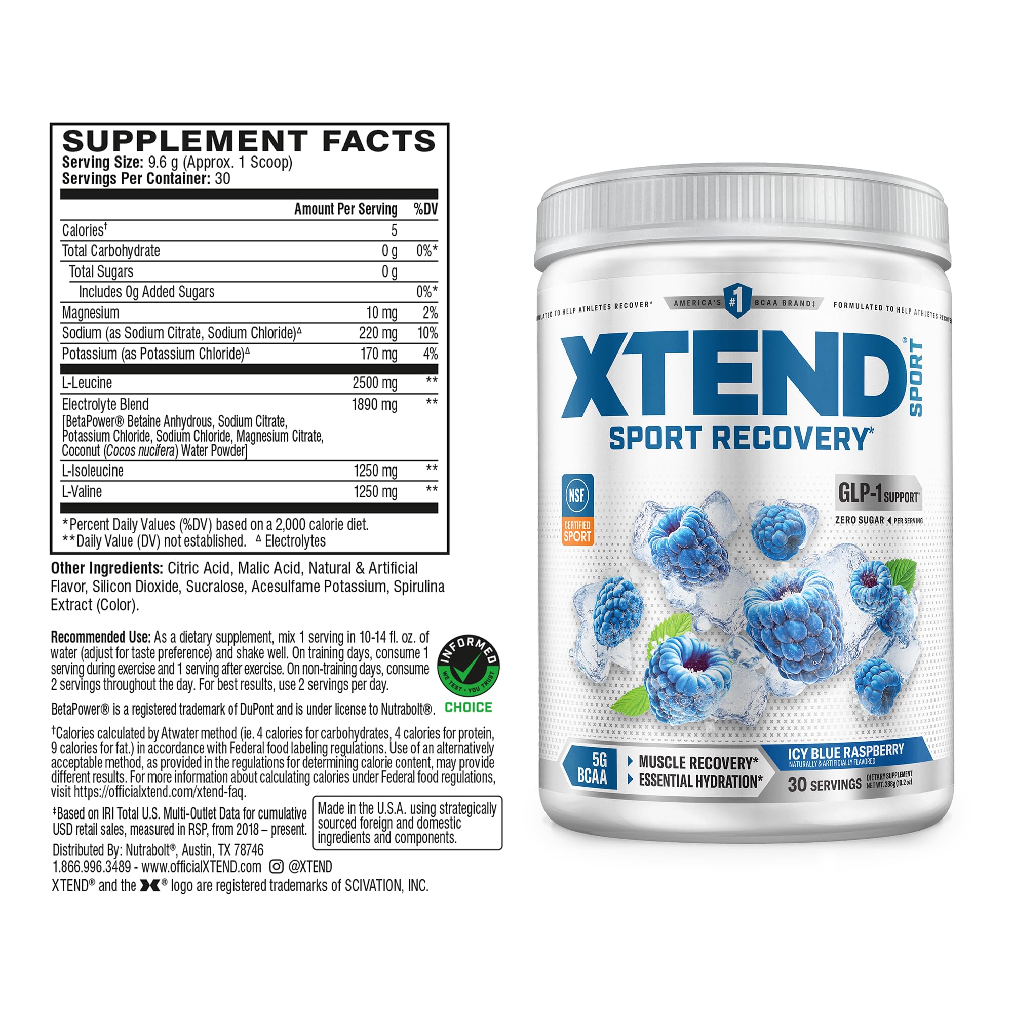 Xtend scoop with powder close-up revealing fine texture for easy mixing and consistent scoops
