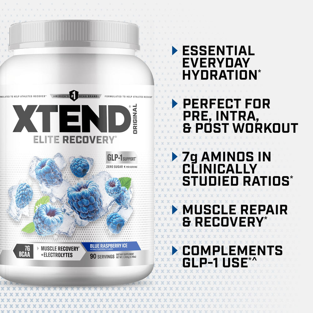 Xtend open tub with scoop showing measured servings and convenient portioning benefit