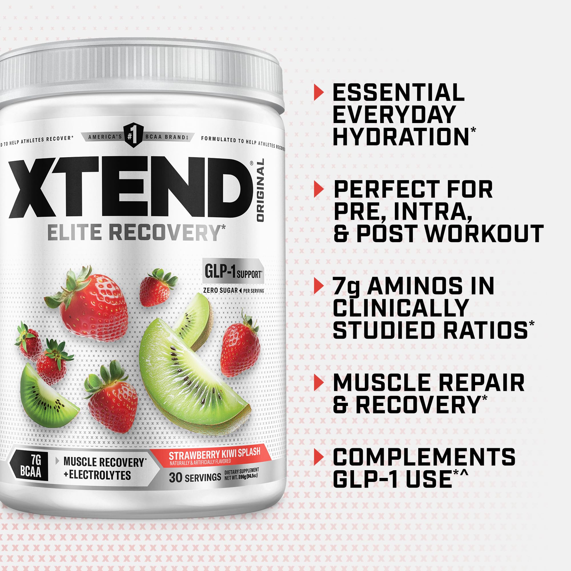 Xtend scoop with powder showing 7g BCAA serving