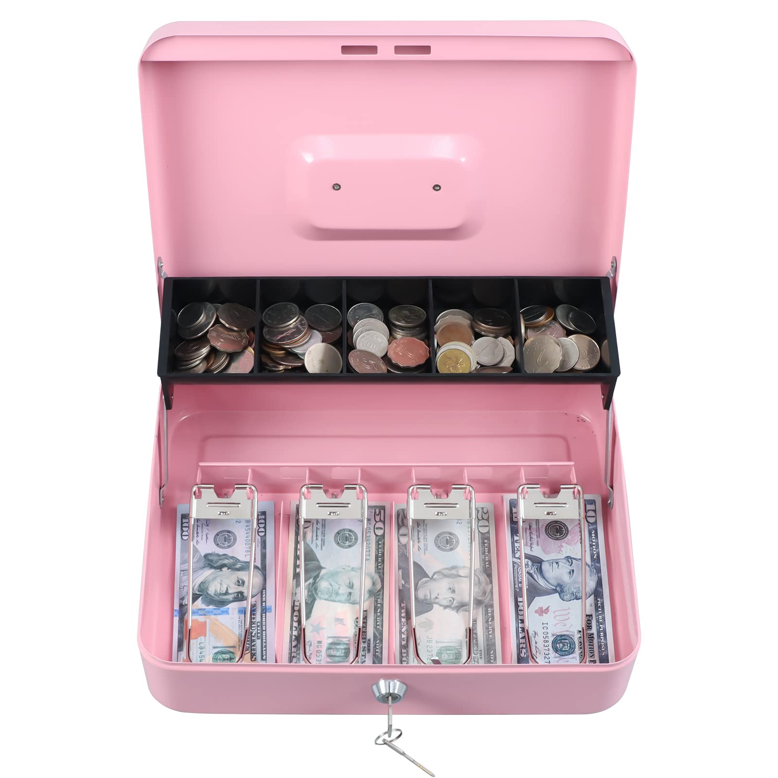 xydled bill clips and lower compartment displaying neat note organization and protection