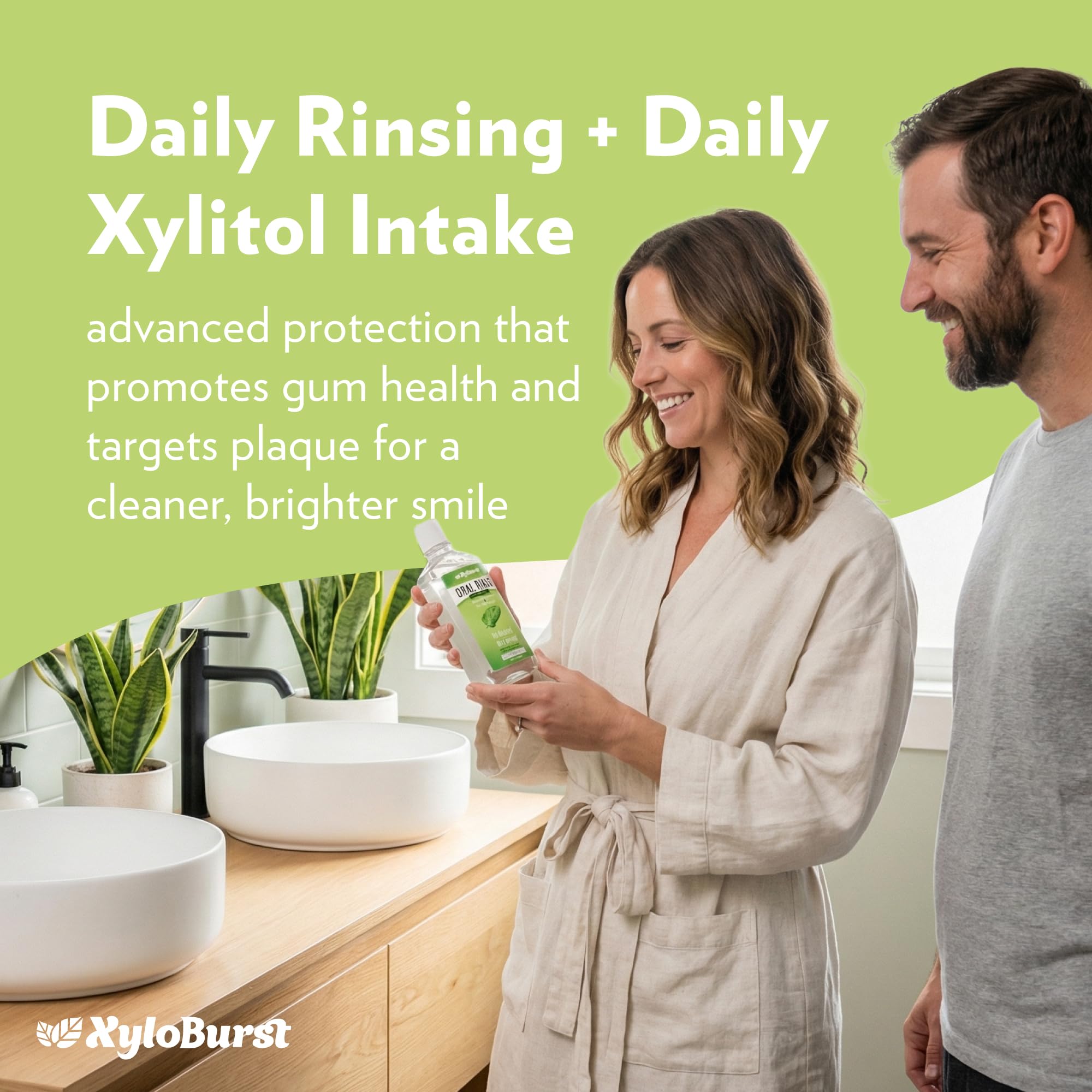Xyloburst in bathroom sink illustrating quick daily rinse convenience