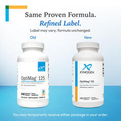 XYMOGEN OptiMag 125 single capsule texture shot showing smooth, easy-to-swallow surface
