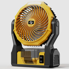XZK front view fan showing blade guard and body, compact cooling on jobsite