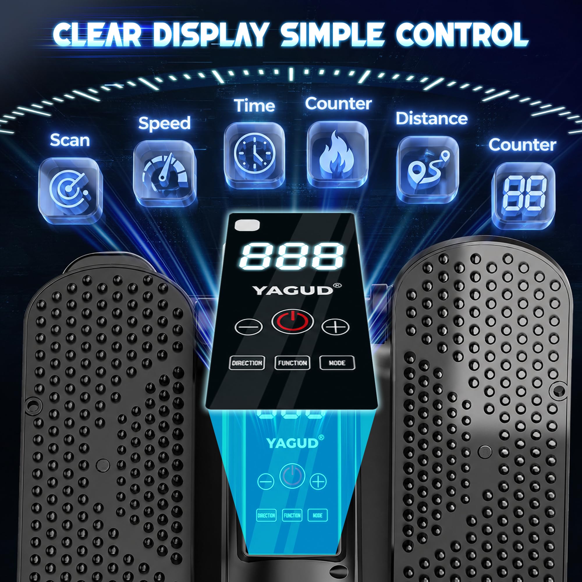Yagud remote and display controls allowing easy adjustments without bending