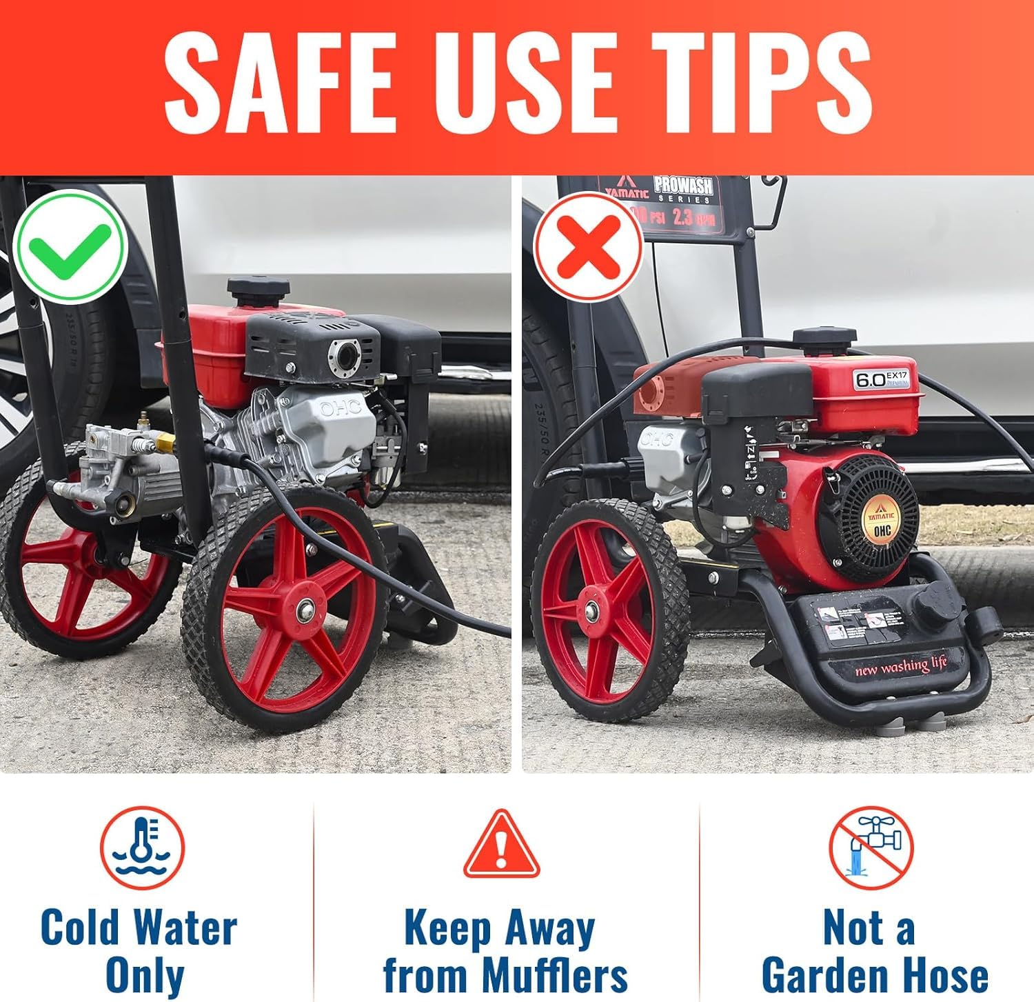YAMATIC hose used washing a patio to show practical cleaning benefit