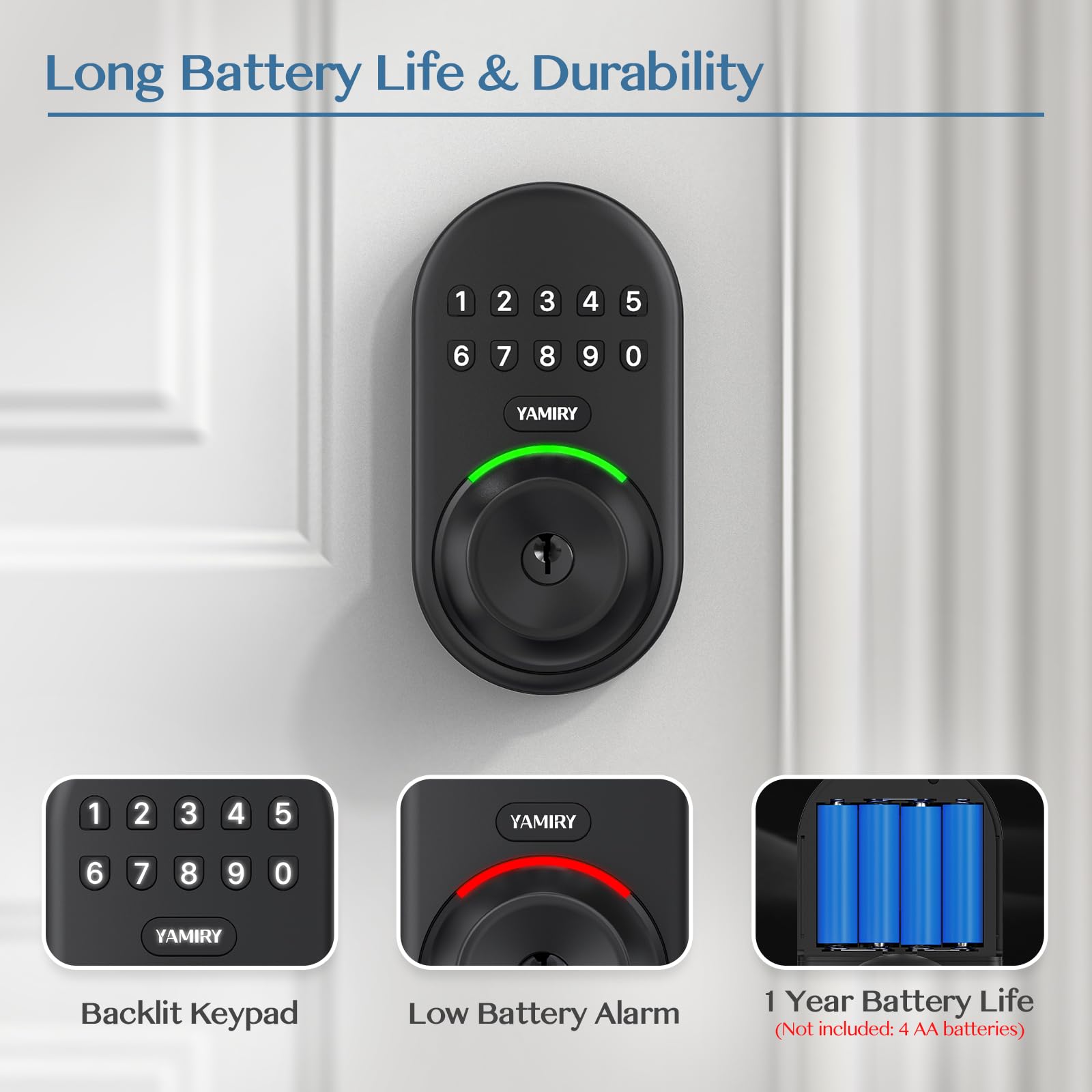 Yamiry mechanical key and battery compartment showing backup access reliability