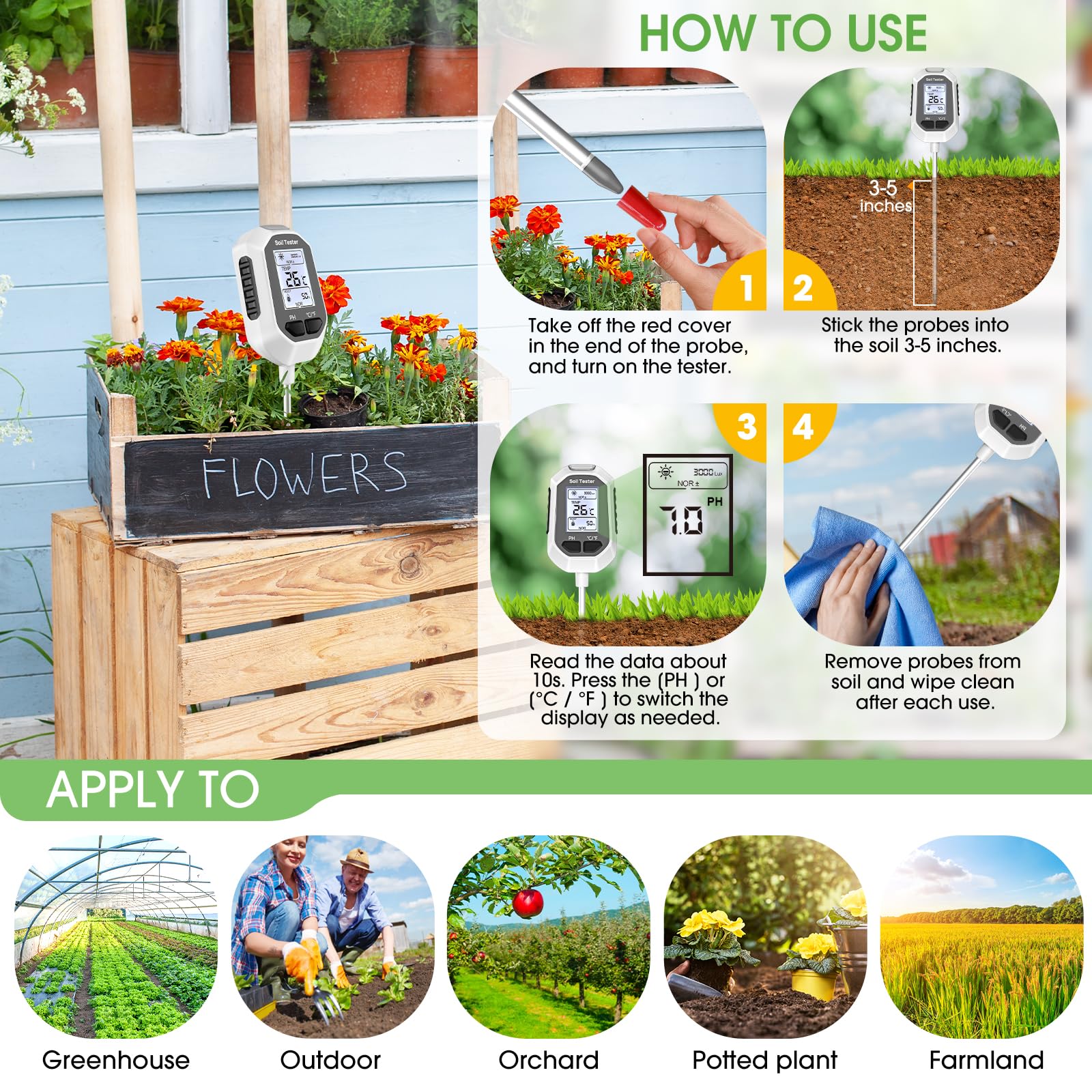 YAMRON light sensor measuring sunlight level to help optimize plant placement