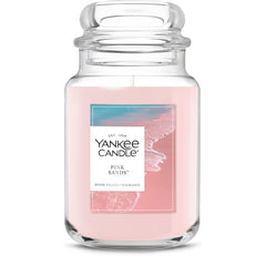 Yankee Candle Pink Sands front jar showing label and color, inviting aroma