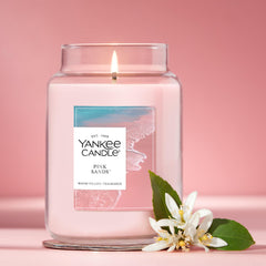 Yankee Candle Pink Sands wick detail highlighting natural-fiber wick and cleaner flame