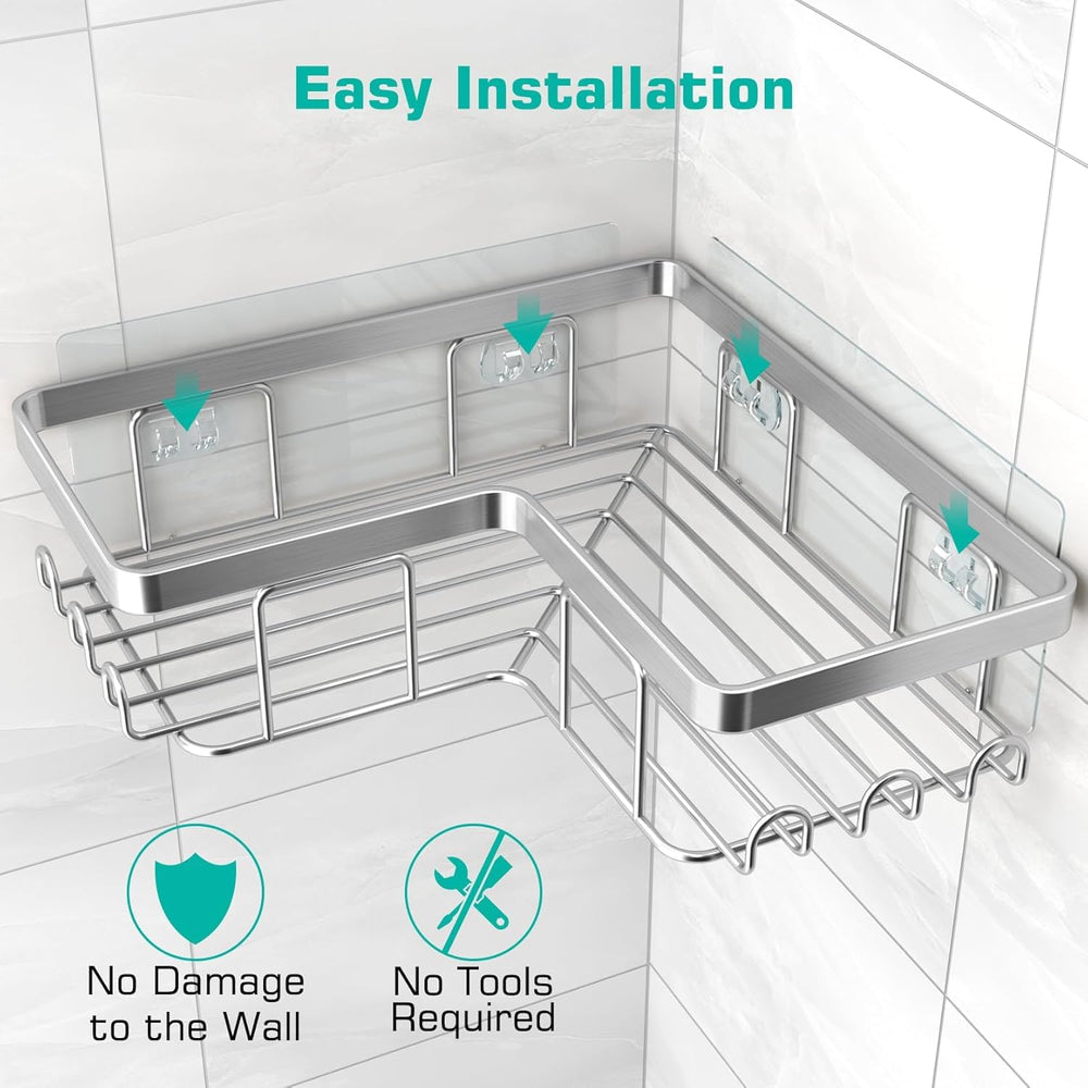 YASONIC installed in a tiled shower corner demonstrating no-drill adhesive installation benefit