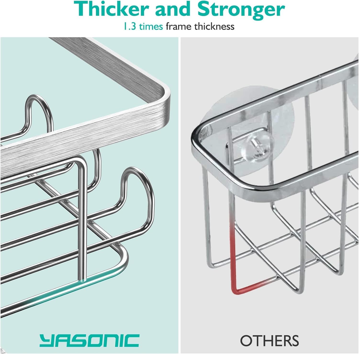 YASONIC lifestyle bathroom scene with caddies organized showing clutter-free shower benefit