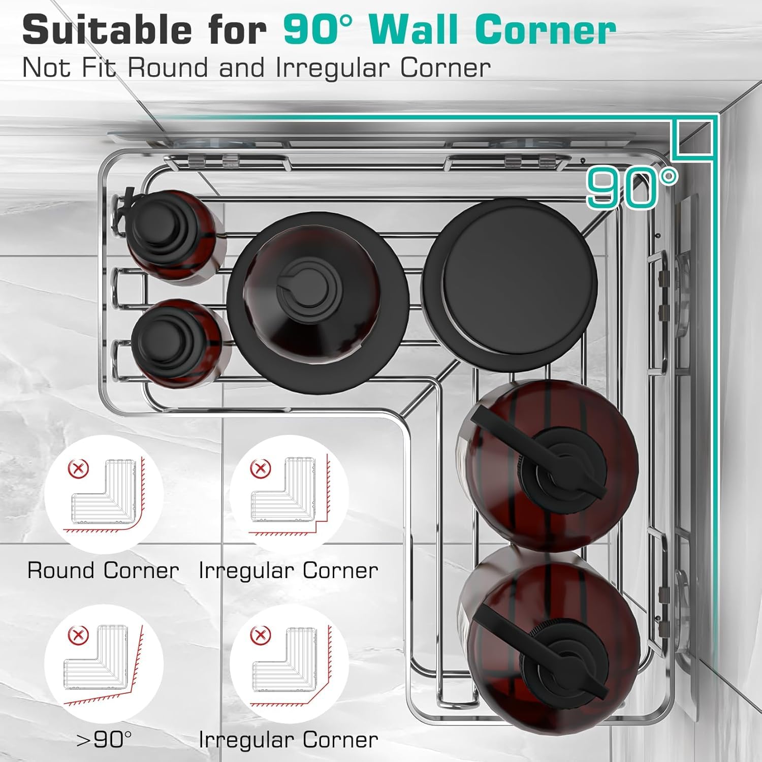 YASONIC size comparison with full bottles showing 40 lb capacity and heavy-duty support