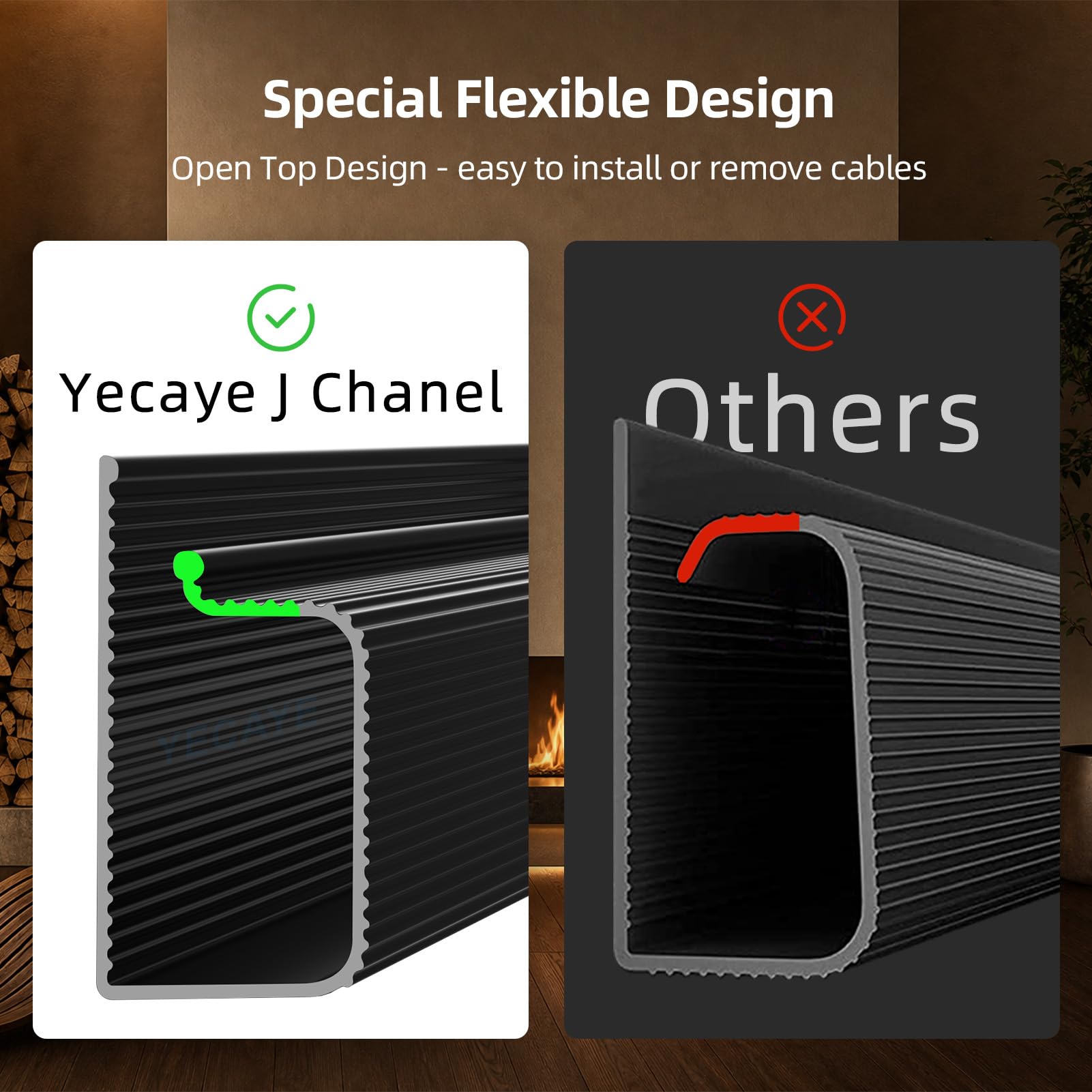 Yecaye next to a ruler showing channel dimensions for accurate sizing and fit