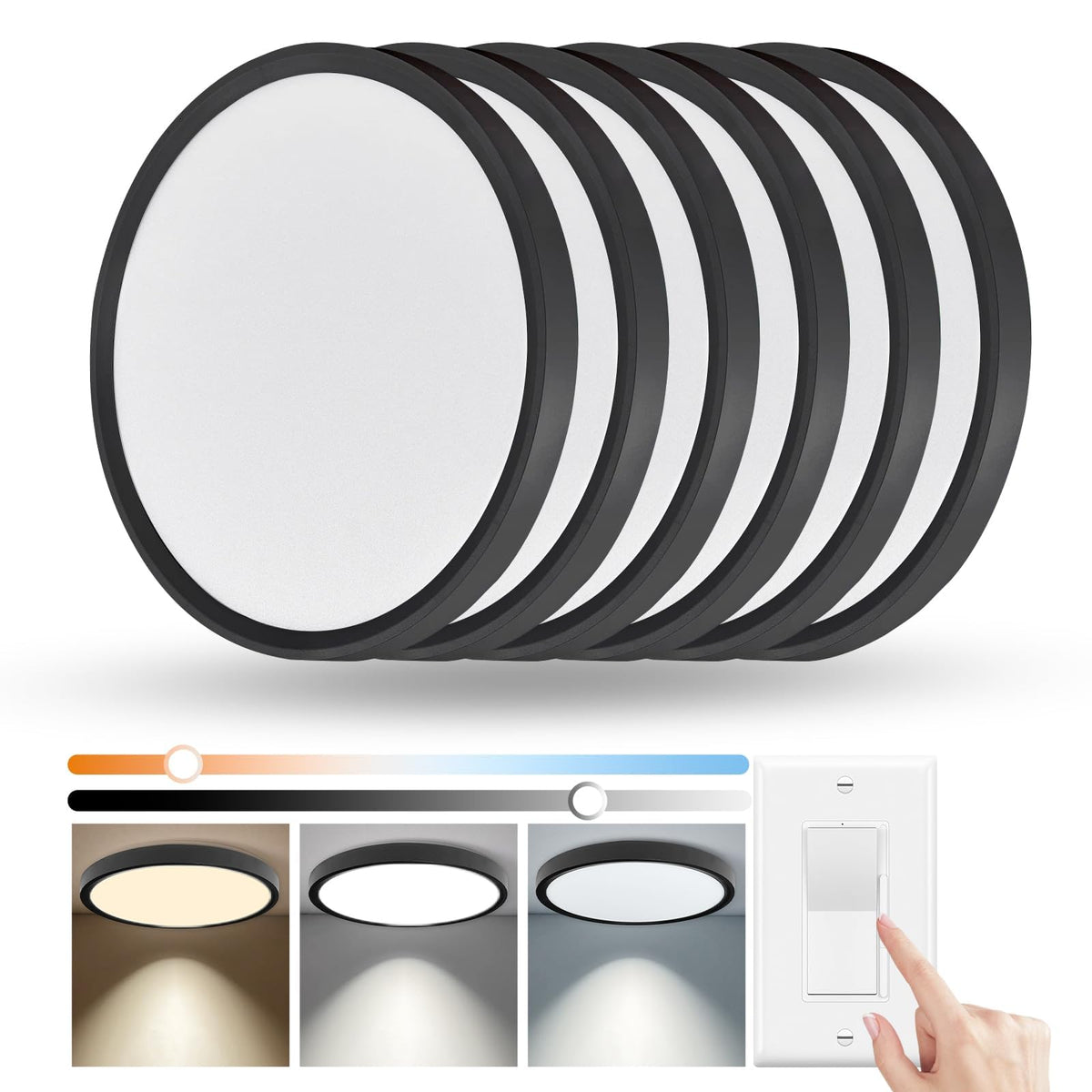 YELIOLED front view black flush mount showing sleek modern look and even light