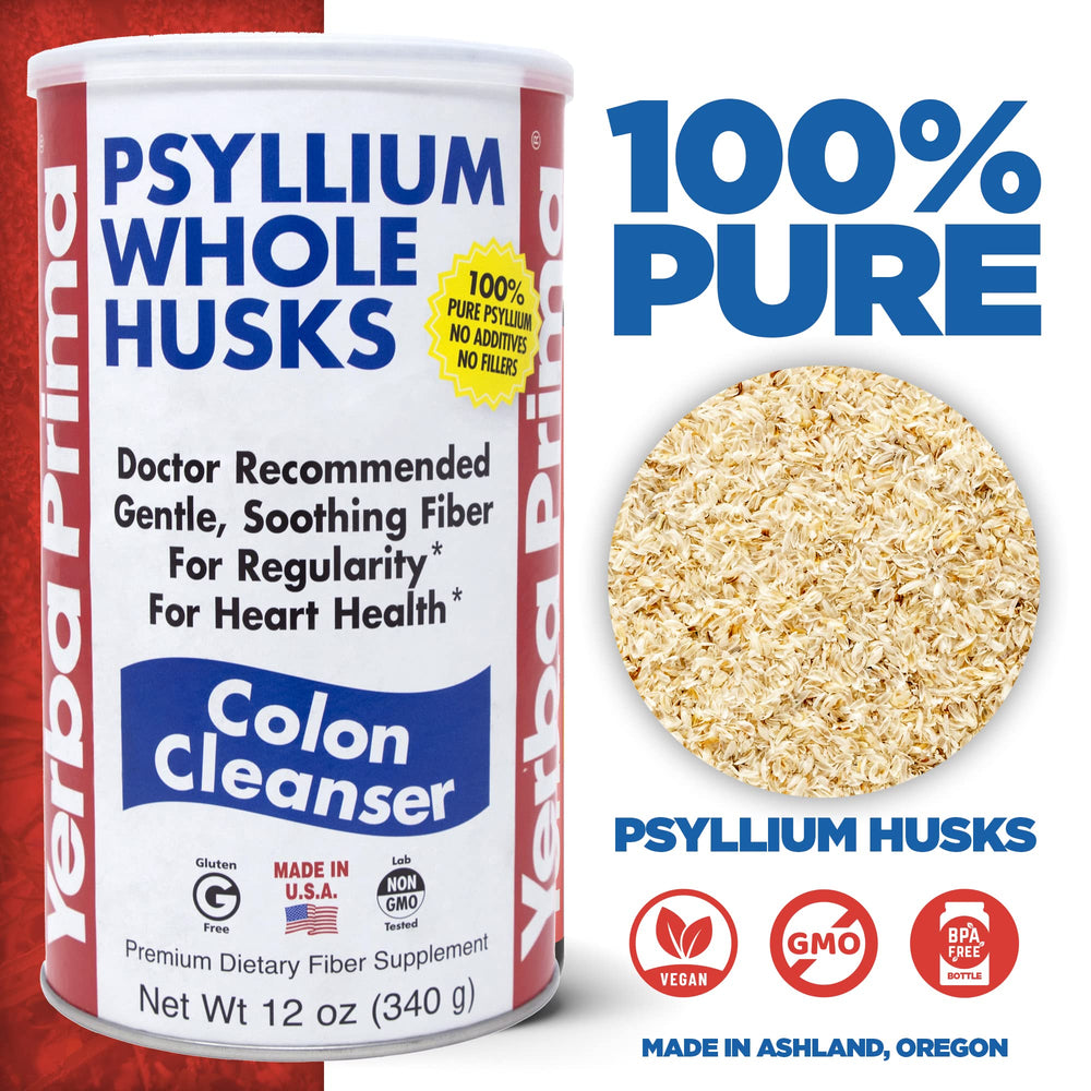 Yerba Prima psyllium flakes close-up texture photo highlighting clean whole-husk appearance