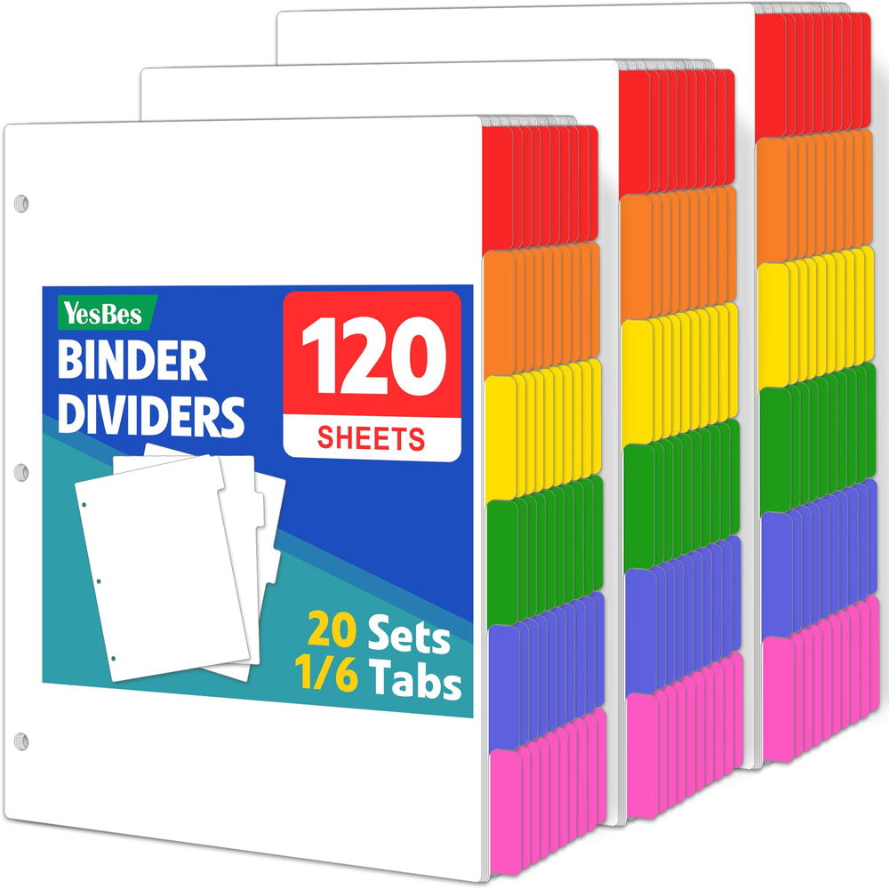 YesBes front packaging showing 20 six-tab sets and total 120 dividers for neat filing