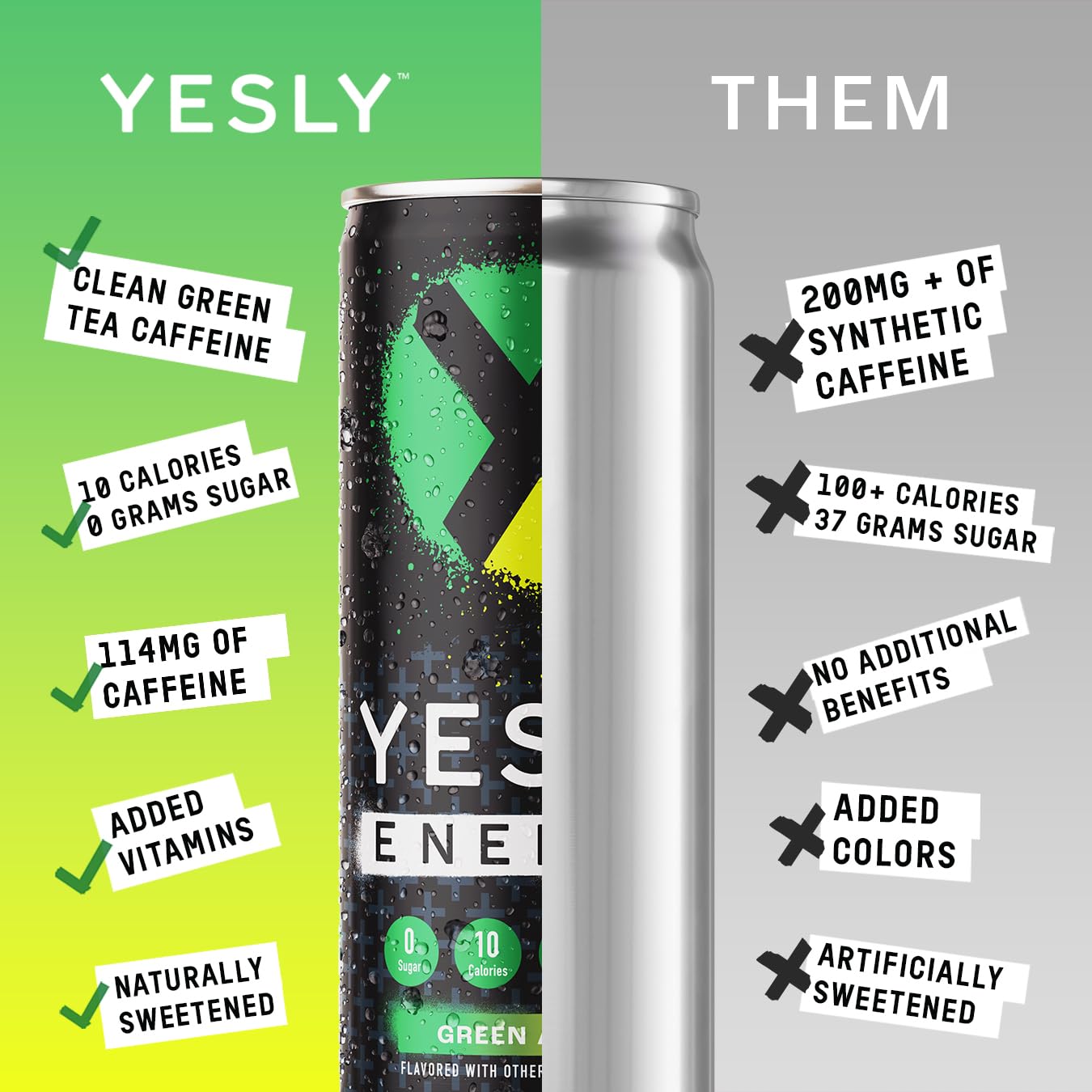 Yesly green apple and lime can emphasizing crisp taste and refreshing lift
