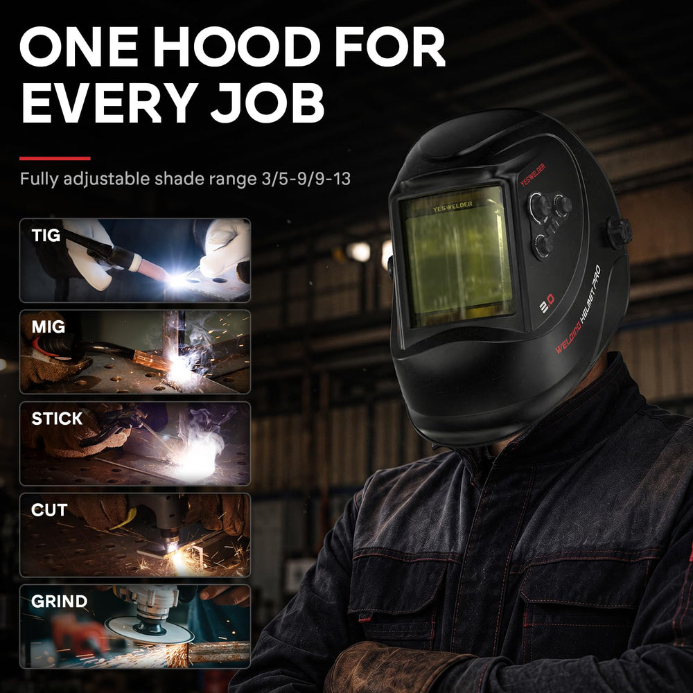 YESWELDER helmet in use during welding demonstrating fast darkening