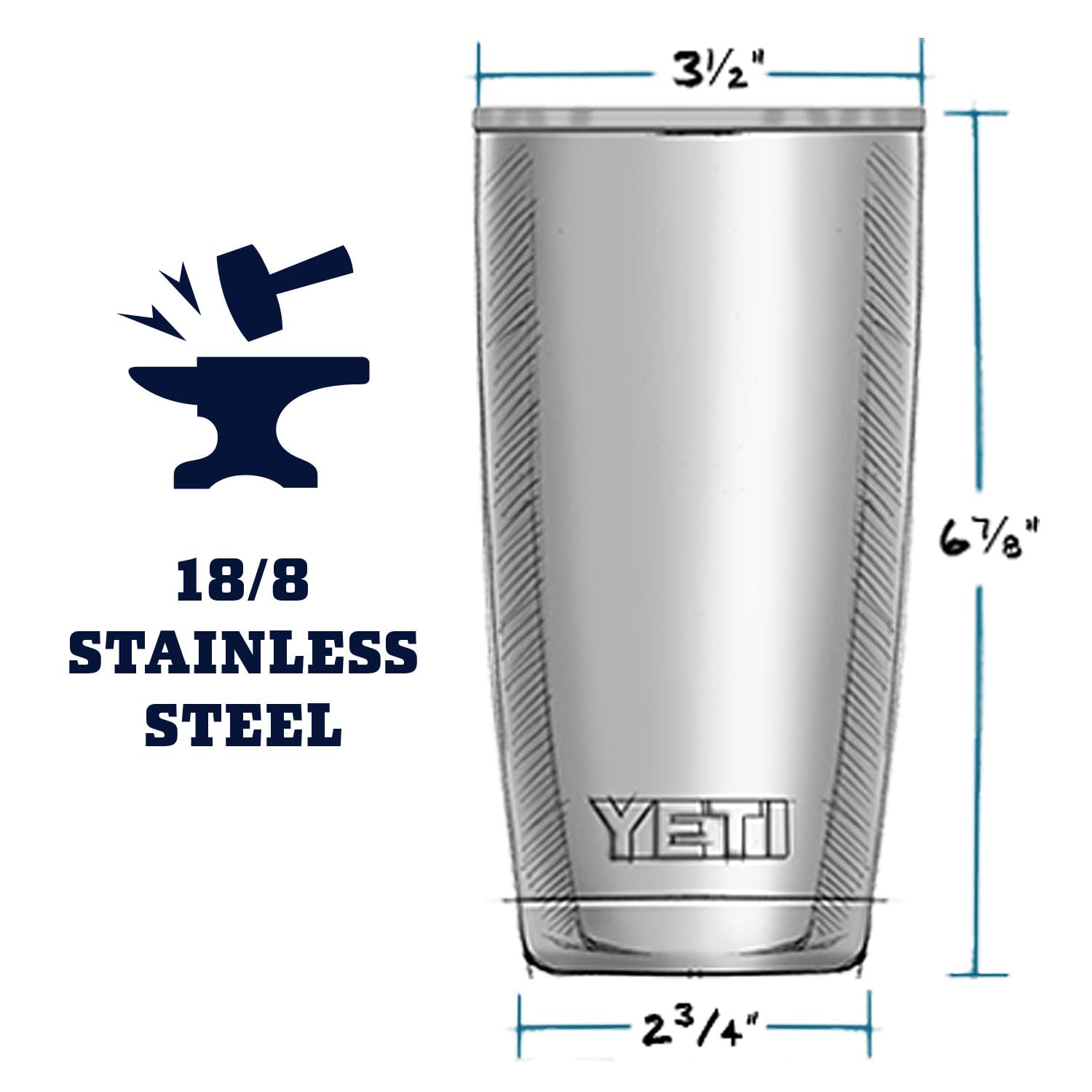 Cutaway view of YETI Rambler insulation showing double-wall vacuum construction for temperature retention