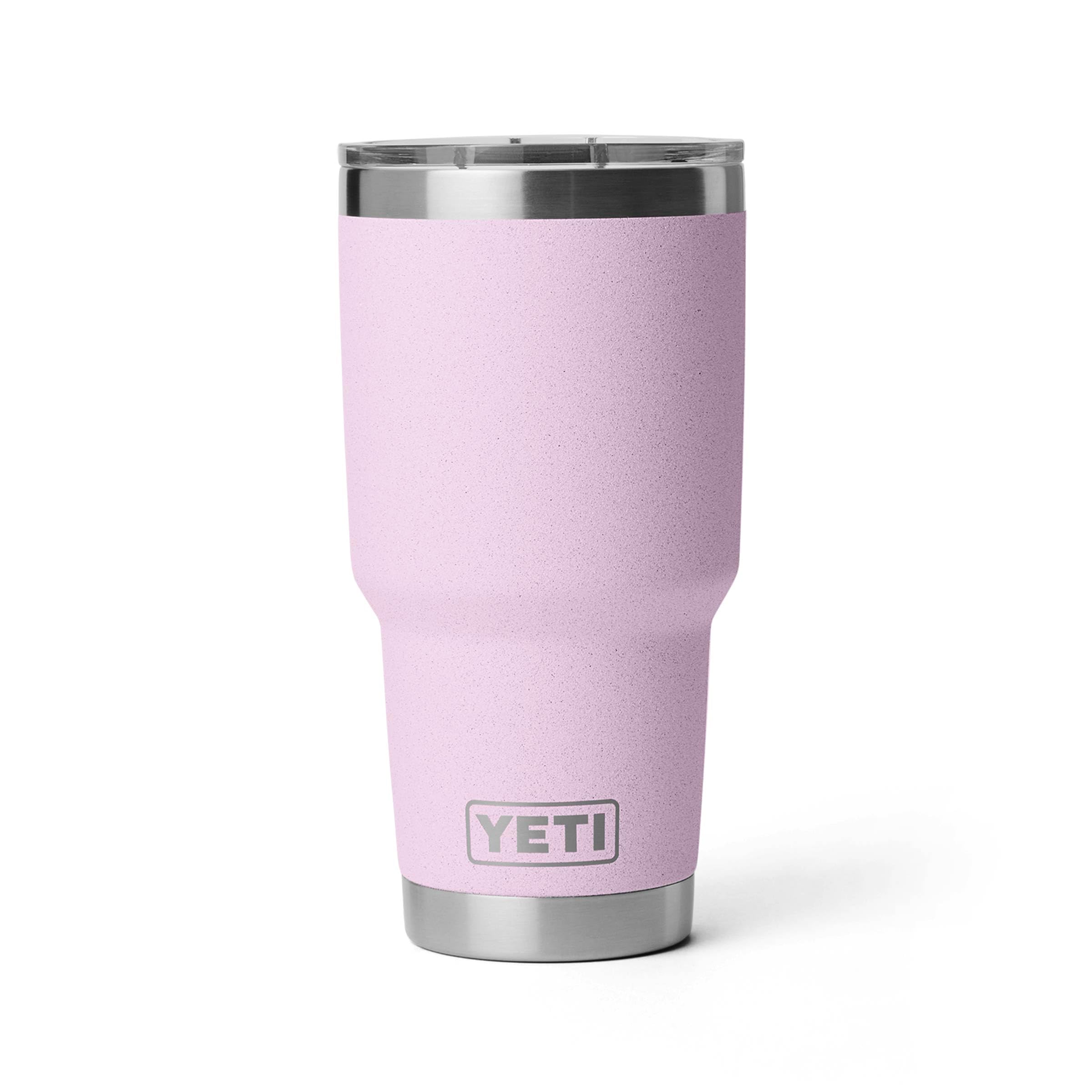 YETI Rambler front view in Cherry Blossom showing splash-resistant benefit