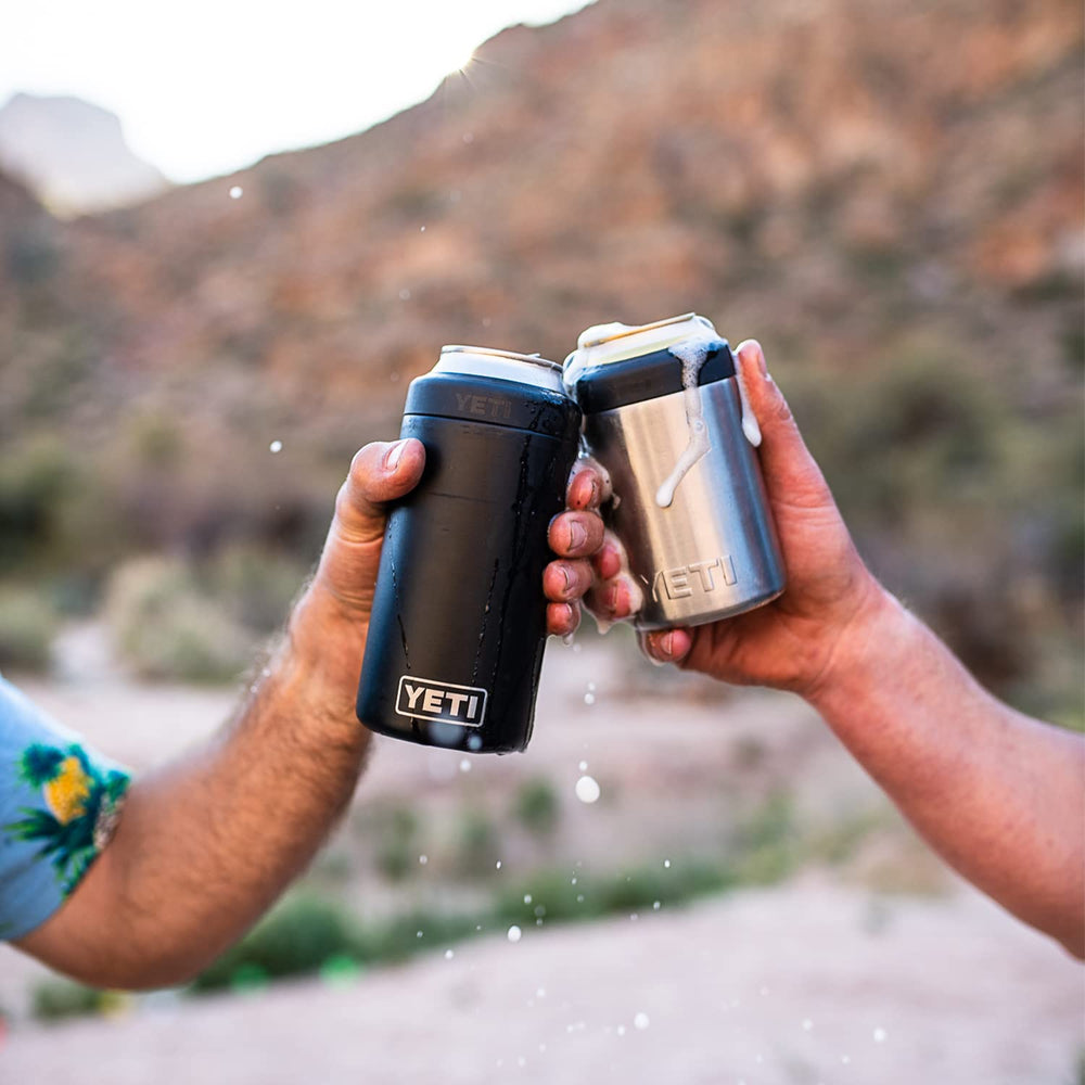 YETI Rambler Colster seated in a car cupholder showing travel-friendly fit