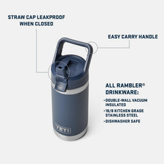 YETI Rambler Jr straw close-up highlighting leakproof cap and easy drinking benefit
