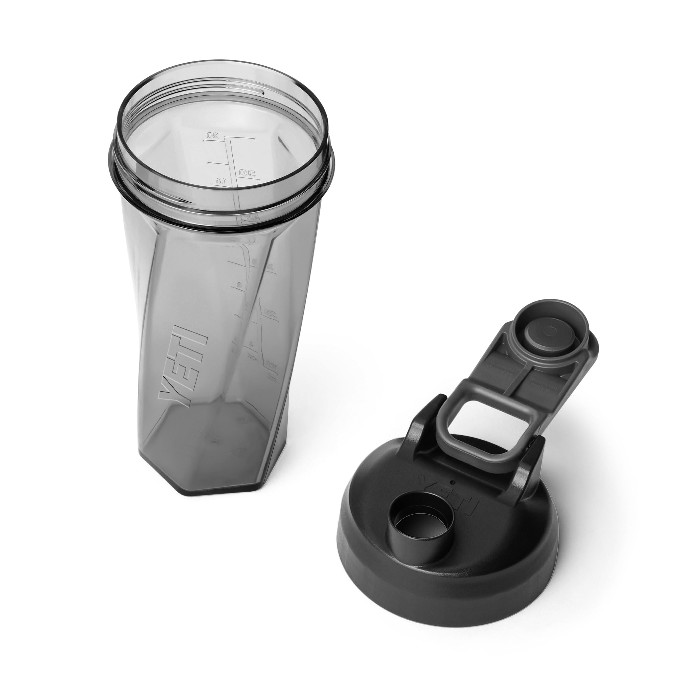 YETI pouring protein powder into bottle showing vortex mixing preparation benefit