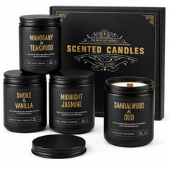 Yinuo Candle four-pack box front showing black-and-gold gift packaging and premium presentation benefit