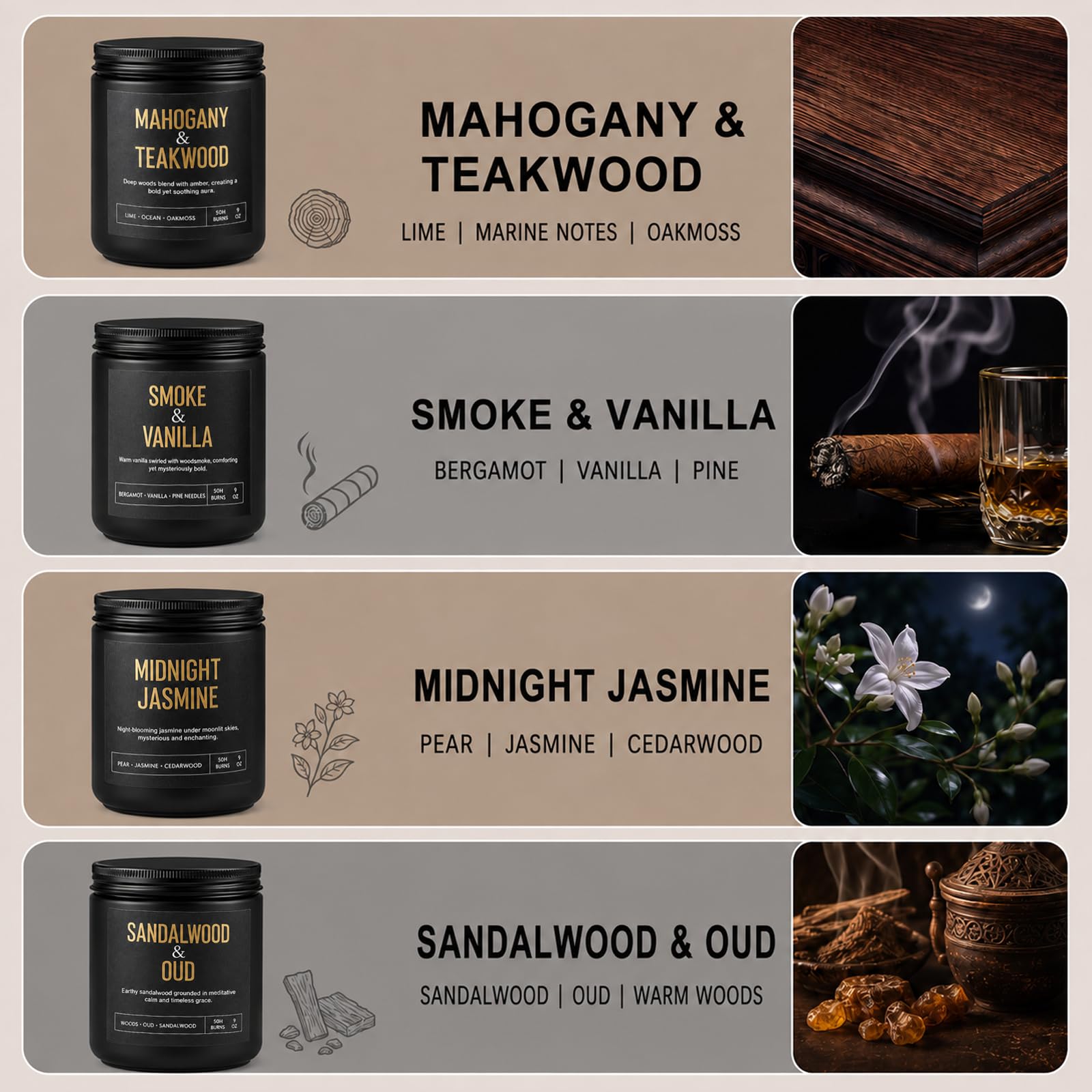 Yinuo Candle single jar close-up label highlighting scent name and refined design for gifting
