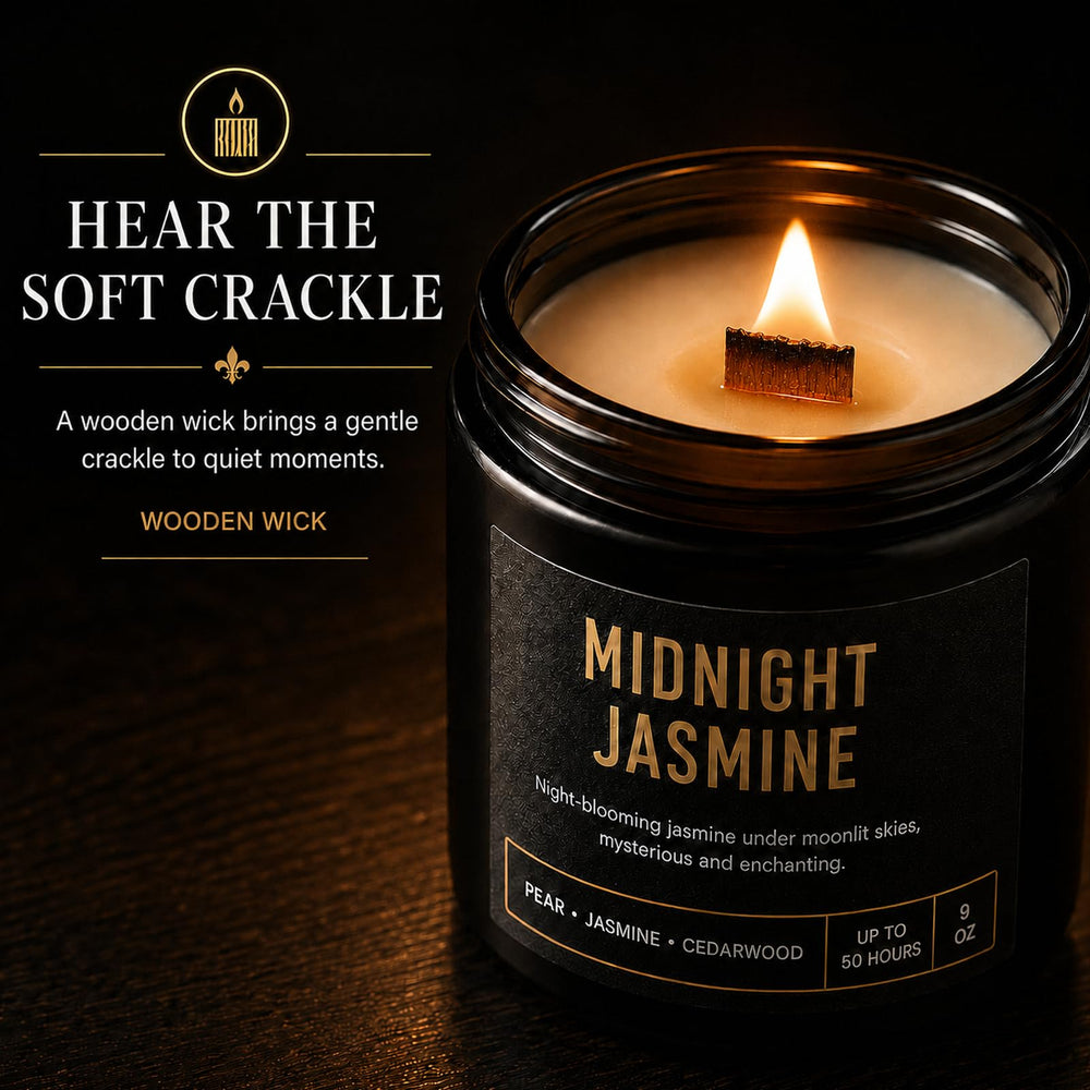 Yinuo Candle wax and wooden wick burning close-up showing warm glow and gentle crackle ambiance