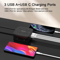 YISHU side angle showing wide outlet spacing for bulky adapters benefit