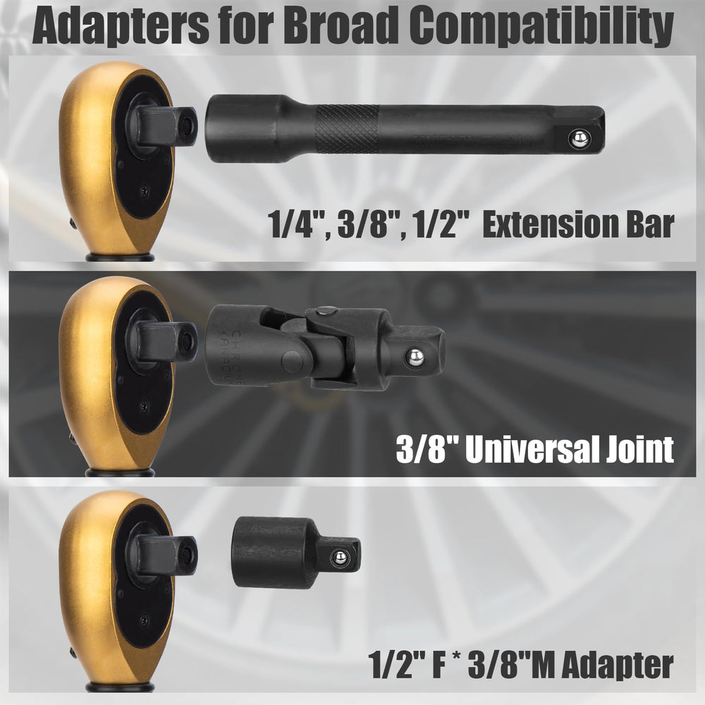 YIYEIE adapters and universal joint arranged to show versatility benefit
