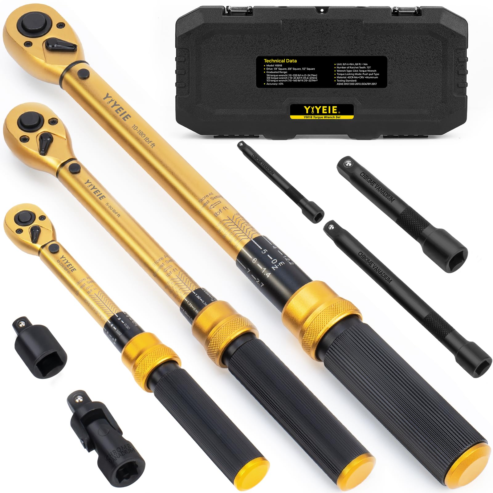 YIYEIE front packaging showing full torque wrench set and portability benefit