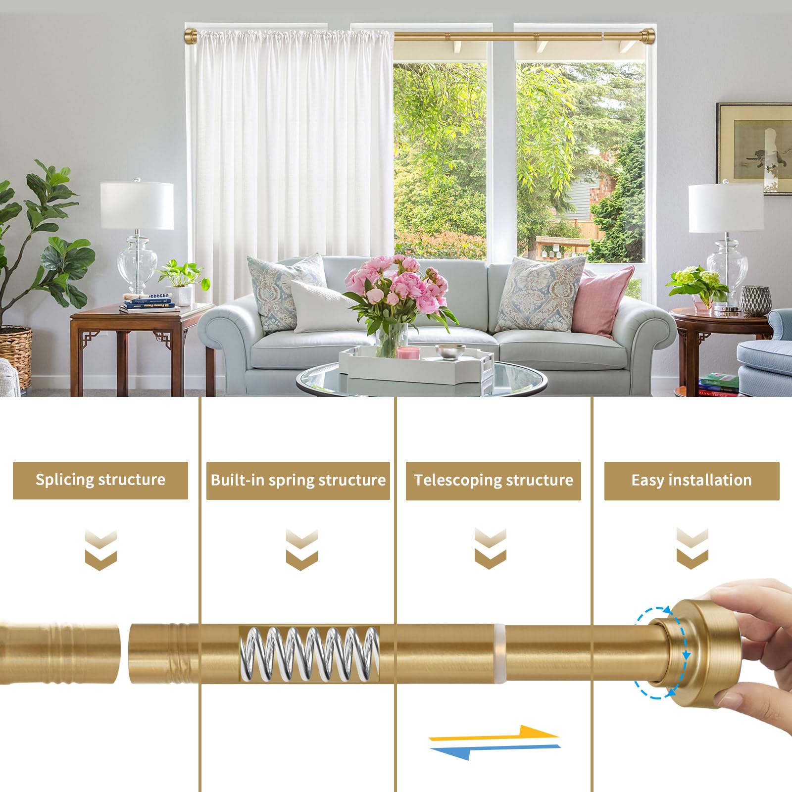 YNL rod installed in bathroom showcasing no-drill setup and tidy look benefit