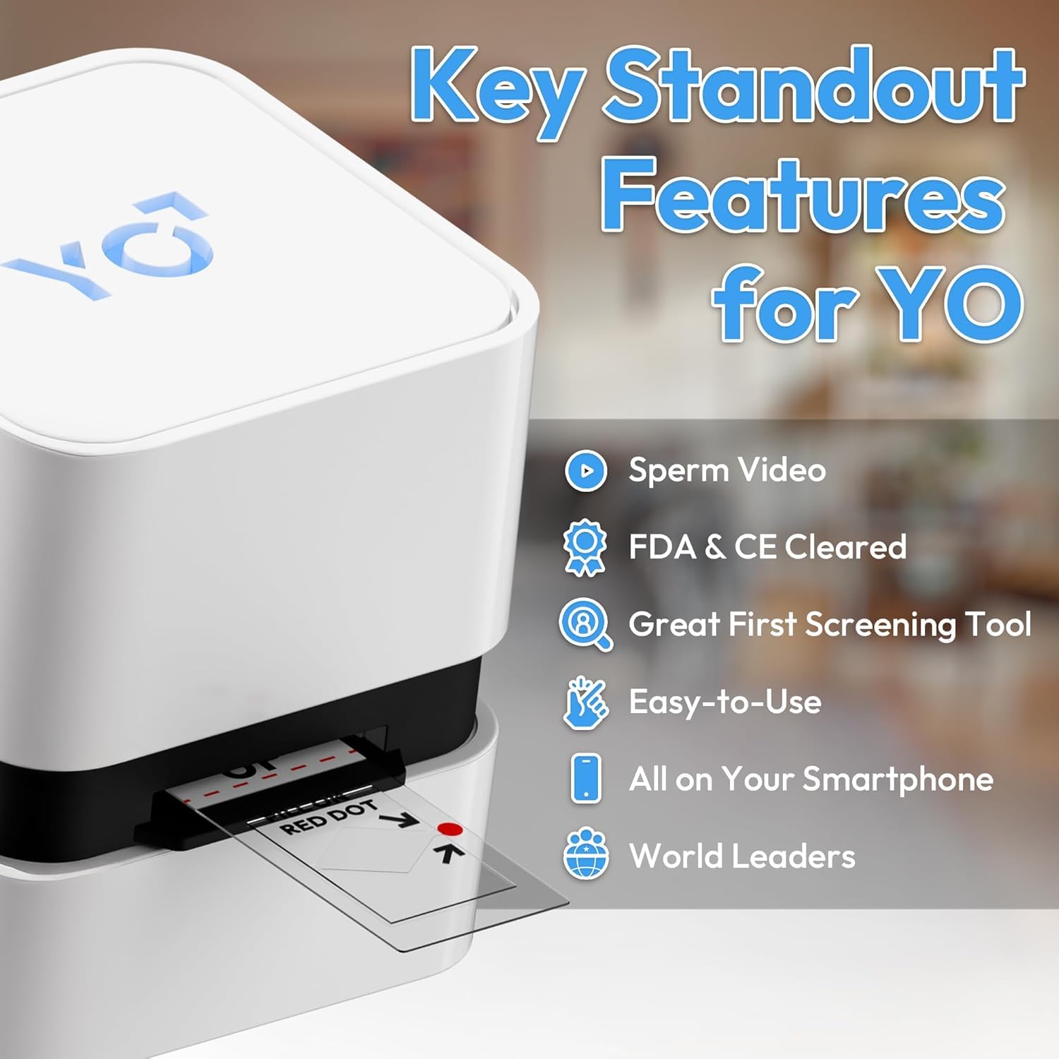 YO kit staged on bathroom counter illustrating private at-home testing convenience