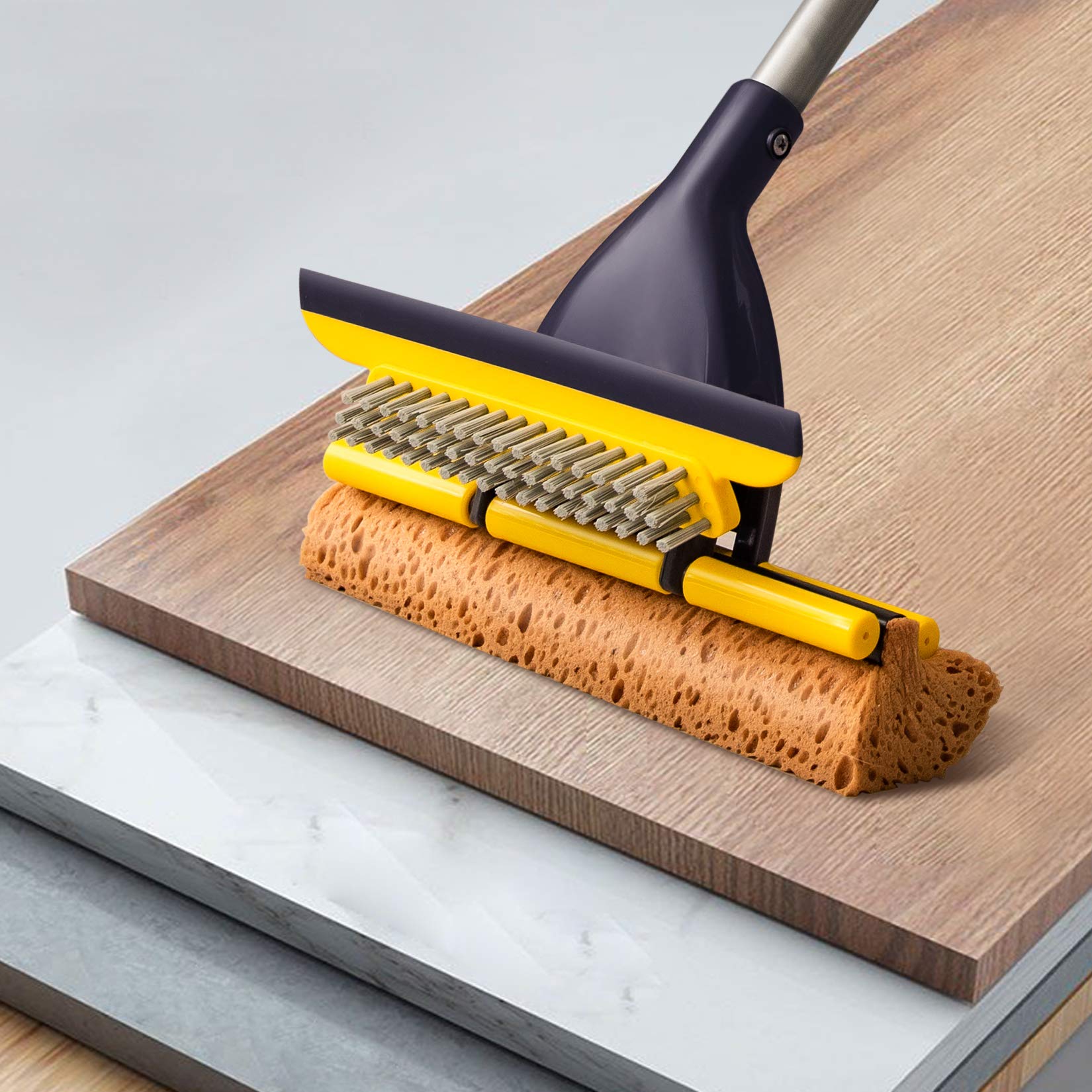 Yocada mop used in bathroom showing quick cleanup and improved floor appearance benefit